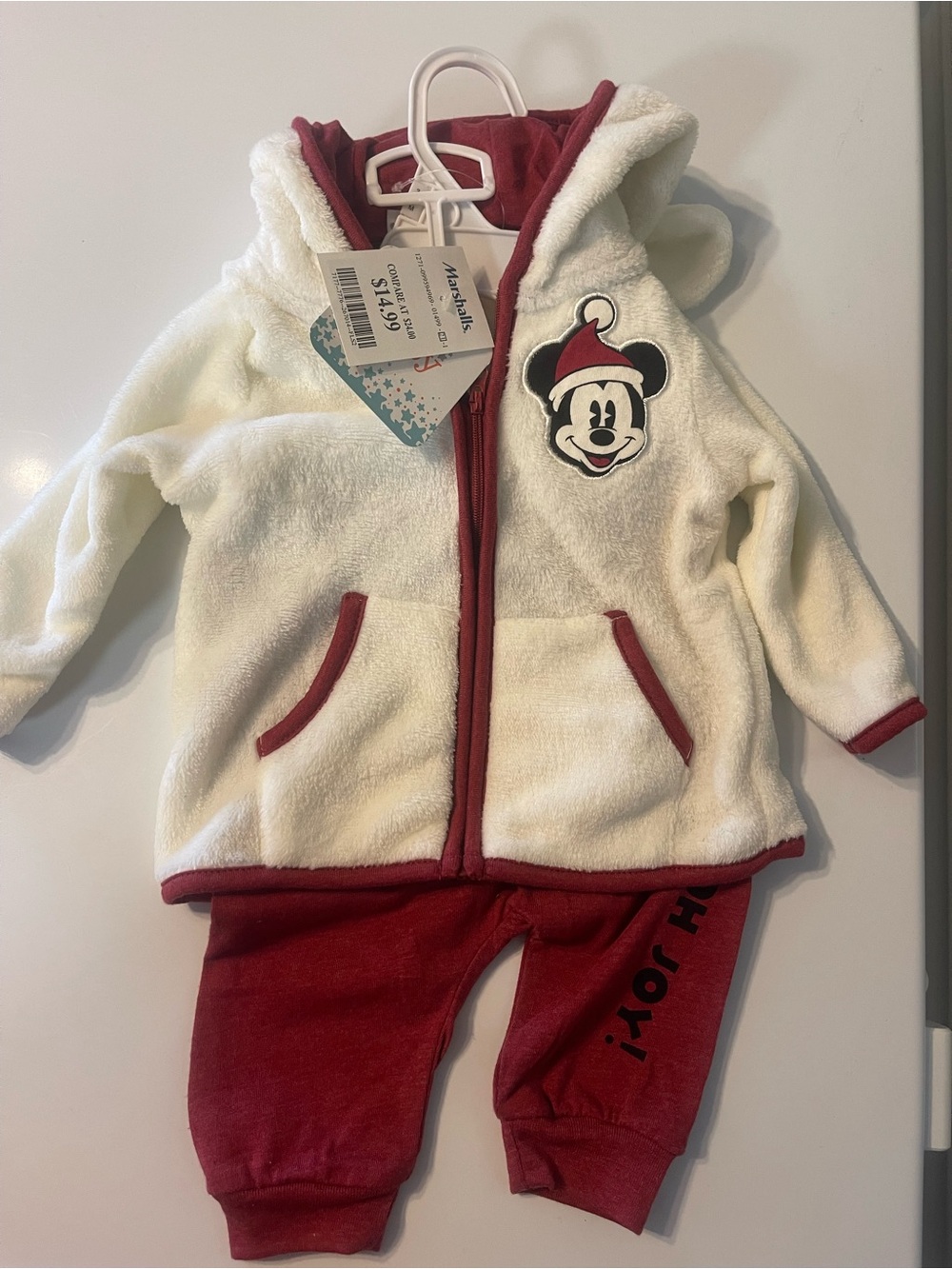 NWT- Mickey Mouse White & Red Hooded Baby Set